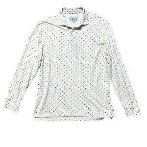 Ibkul Women's Sz M White & Navy Polka Dot Long Sleeve Polo UPF 50+ Quick Dry
